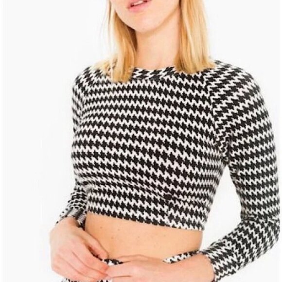 American Apparel Houndstooth Cropped Raglan Long Sleeve Top Round Neckline XS - Picture 2 of 16
